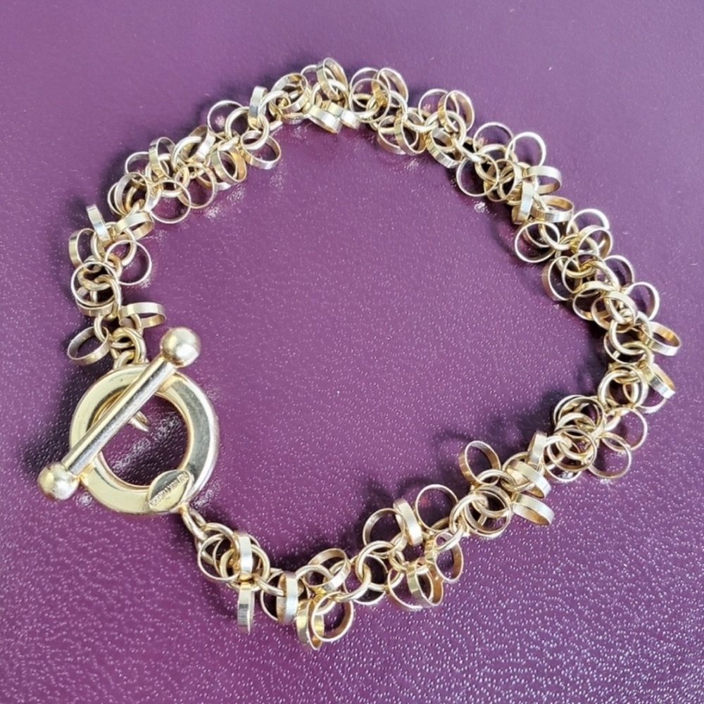 Rare Heavy 18K Gold Circle Tassel Link Bracelet / Solid Gold
